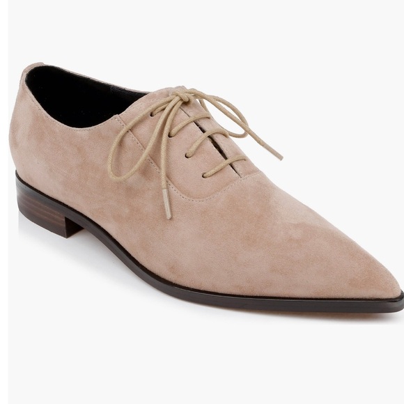 L'AGENCE Elise III Pointed Toe Oxford Flat Shoes Cappuccino Suede - Picture 1 of 13